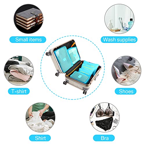 Image of 6PCS Packing Cubes for Travel Luggage Organiser Bag Compression Pouches Clothes Suitcase, Packing Organizers Storage Bags for Travel Accessories, Light Blue