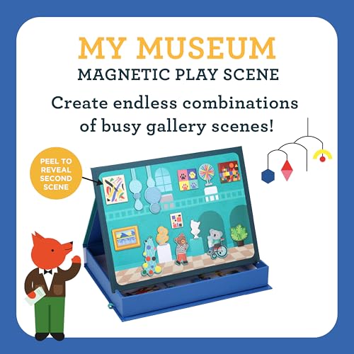 Image of Petit Collage: My Museum Magnetic Play Scene - Fill the Museum with Iconic Art Pieces and Take Your Animal Friends on a Tour- Includes 2 Play Scenes and Over 40 Play Pieces - Great Travel Activity