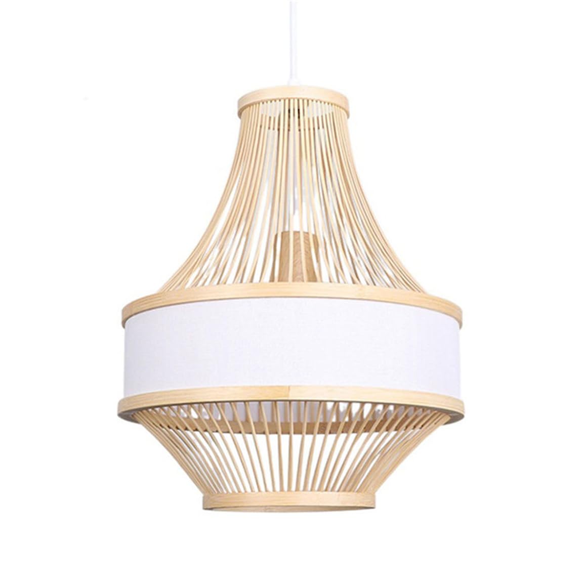 Shuangz White Blue Pendant Light Fabric Lampshade Nursery Entry Light Fixture Simple Bamboo Wooden Hanging Light Fixtures Retro Drum Wicker Bedroom Lighting For Dining Room Cafe Master Bedrooms