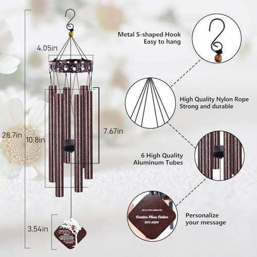 Image of ASTARIN Personalized Memorial Wind Chimes, 28 inch Sympathy Wind Chime for Loss of Loved One, in Memory of Mother Father, Bereavement Commemorative Funera Gift Idea, Bronze