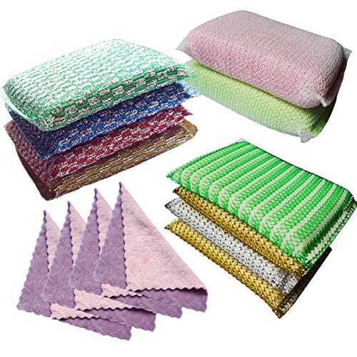14 Pack Kitchen Cleaning Sets,Including Microfiber Cleaning Cloth,Heavy Duty Non-Scratch Scrubbing Cleaner Sponges for Dishes,Pans, Windows, Ovens Cleaning