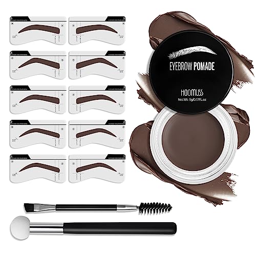 Eyebrow Stamp Stencil Kit, Brow Stamp Trio Kit With Pomade, 10 Eyebrow Stencils, Dual-Ended Eyebrow Brush And Sponge Applicator (Dark Brown-B) #TOP22