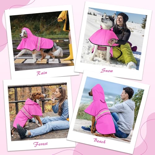 Weesiber Regenmantel Hund - Hunderegenmantel Wasserdicht Regenjacke Hund Reflektierend mit Leinenloch, Regencape für Hunde Mit Kapuze (L, Rosa)
