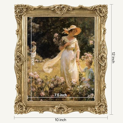 Image of eletecpro 8x10 Vintage Picture Frame with Real Glass Cover, Ornate Antique Photo Frame, Display 8x10 Picture for Tabletop or Wall Hanging, Gold Home Decor for Gallery Art