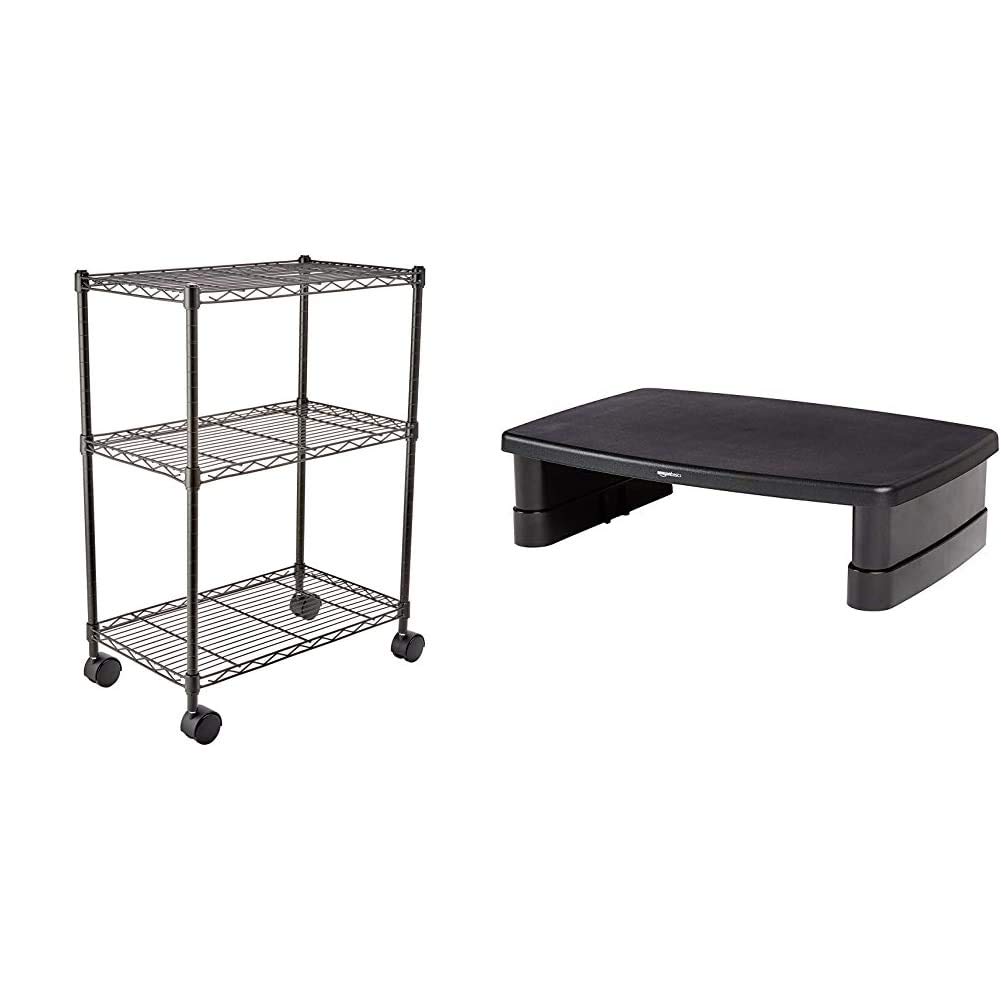 Buy Amazon Basics 3Shelf Shelving Unit on Wheels Black & HeightAdjustable Display stand for