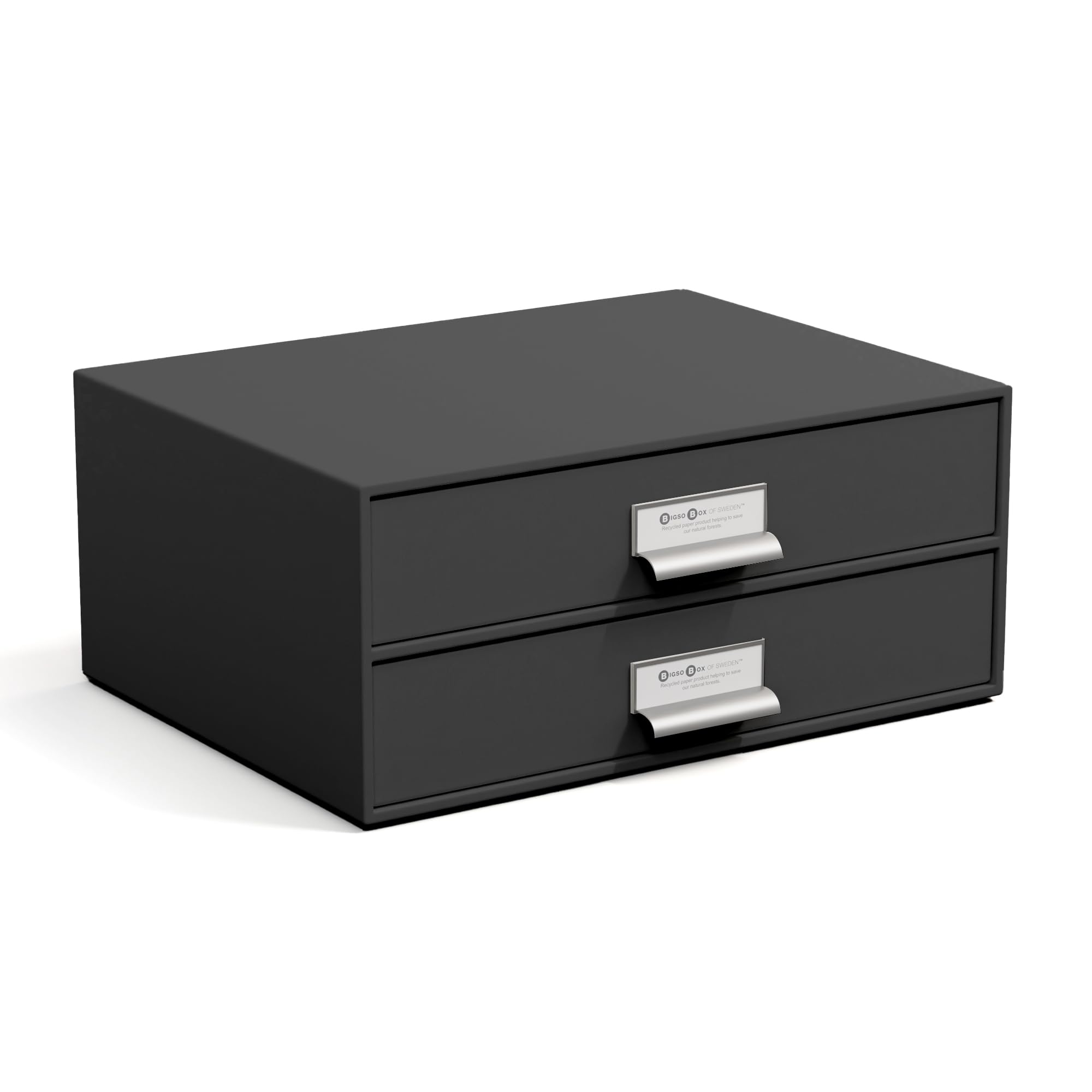 Drawer Storage Box for Documents and Office Supplies - Desk Organiser with 2 Drawers - Fibreboard and Paper Filing System - Dark Grey