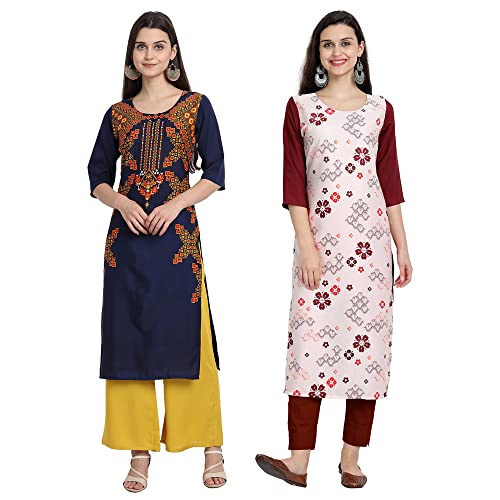 Image of 1 Stop Fashion Women's Crape Multicolor Digital Print Straight Kurtas /Kurtis (Pack of 2) 530001-530002-S
