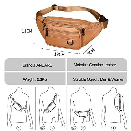 FANDARE Waist Fanny Pack Bumbags for Women Men Sling Bag Genuine Leather Chest Crossbody Bag Cover Pack for Hiking Cycling Travelling Outdoor Sport Gym Business College Shoulder Bag Brown B - Image 3