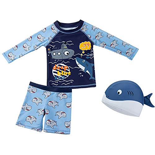 CJMJXPH Baby Boys Two Piece Blue Swimwear Bathing Suits UV Protection Rash Guard T Shirt Set(Navy Shark, 2-3T)