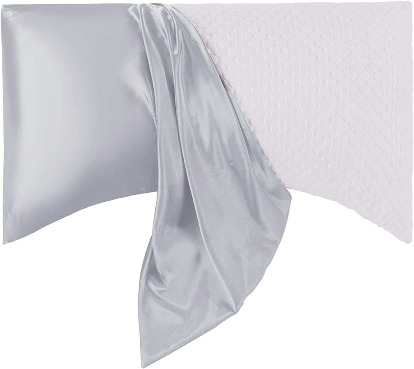 HOMBYS Curved Pillow Cases Queen Size 2 Pack-Silky Satin Side Sleeper Pillowcase Cover with Zipper-Smooth, Soft and Breathable for Hot Sleepers Hair and Skin (Queen-20 x30, Silver Grey)