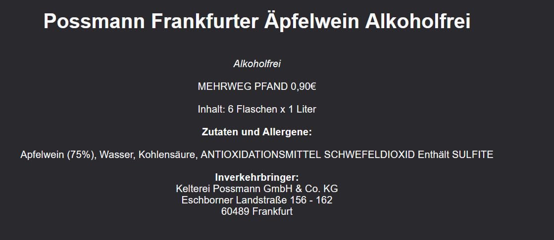 Possmann Alkoholfreier Apfelwein 6 x 1,0 Liter inkl. 0,90€ MEHRWEG Pfand