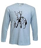 Tribal T-Shirts Men's Banksy Soldier Frisk Long Sleeve T-Shirt Large Grey