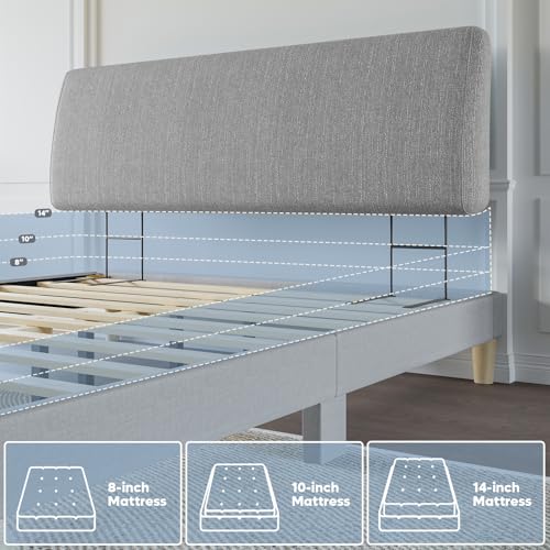 Image of Pinmoco 4.7 inch Upholstered Headboard for King Size Bed, No Drill Needed, 5 Min Assembly, Headboard for 8-14 Inch Mattress, Perfect for Renters Dorm Kids Pet, Linen Gray