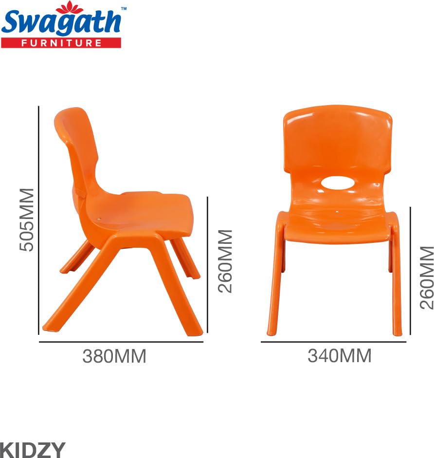 Swagath Furniture Comfortable Kids Plastic Chair with Armrest (Finish Color- Orange, Set of 2 Pcs, Pre-Assembled) 2