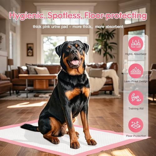 Image of BinetGo Pink Disposable Pee Pads for Dogs, 25 Count 24 inch x 35.5 inch X-Large Wee Wee Pads for Dogs Urine, Extra Absorbent Unscented Puppy Pads, Pet Training Pad for Dog, Pink Doggy Pee Pads for Indoors