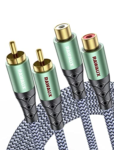 RAWAUX 2 RCA Extension Cable 2M, Subwoofer Cable 2 RCA Male to Female Nylon Braid Stereo Audio Adapter for Speaker Amplifier