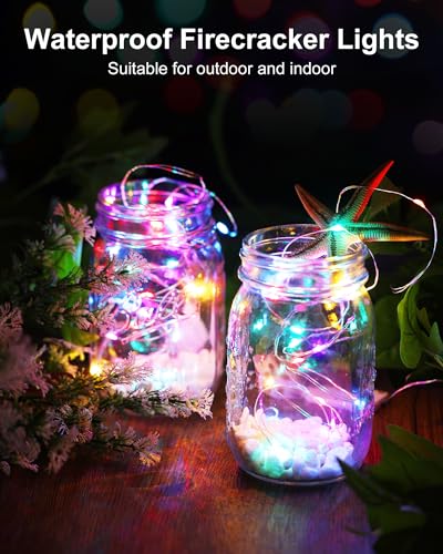 Image of Minetom 4 Pack Fairy Lights Battery Operated, 5 Feet 60 Led Firecracker Starry Lights Waterproof Silver Wire String Lights for DIY Wreath Wedding Party Bedroom Mason Jar Holiday Christmas, Multicolor