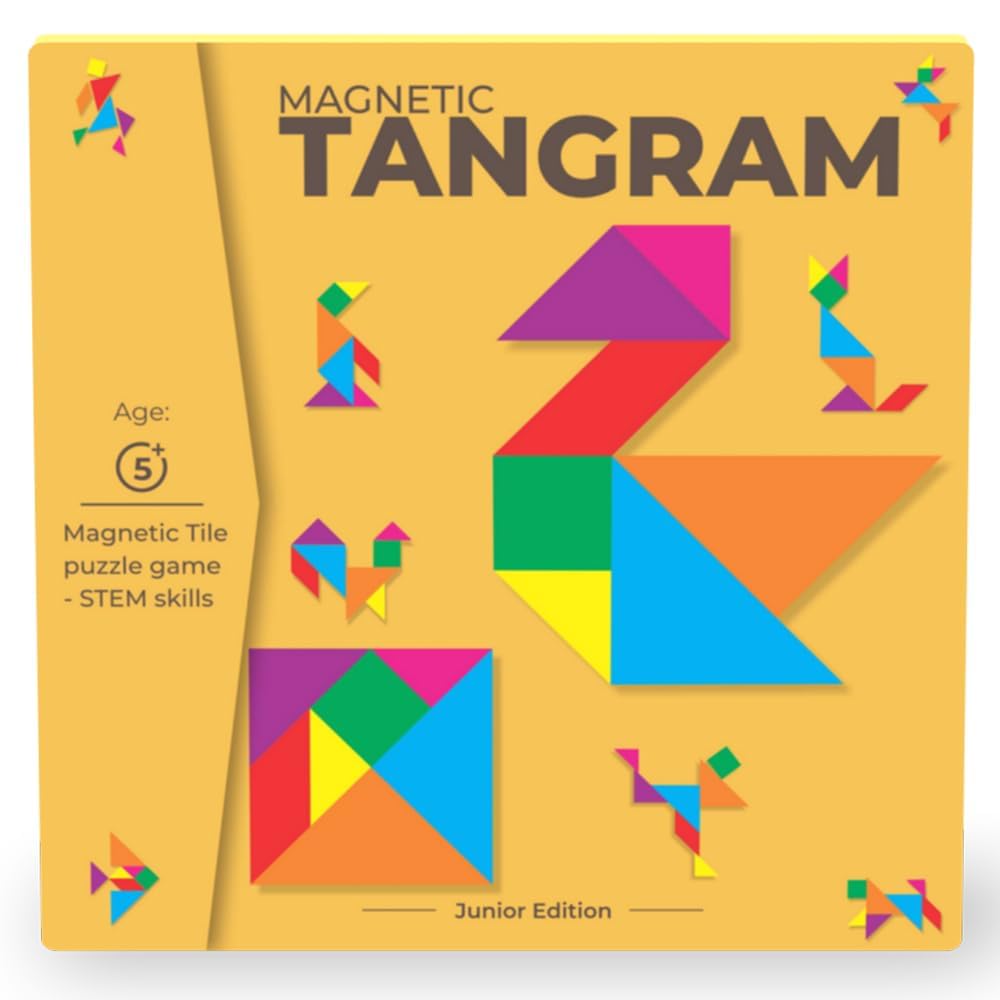 Kidoyz Magnetic Tangram Puzzle Mind Game | Brain Booster Educational Toy for Kids 5β12 Years | Travel-Friendly Learning Toy & Gift for Boys & Girls | Tangram Senior Edition