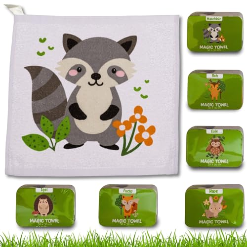 Bada Bing 6er Set Magisches Handtuch mit Aufhänger - Wald Waldtiere - Baumwoll-Waschlappen - Zauberhandtuch für Kinder ca. 30x30 cm 6fach s. Gastgeschenk Kindergeburtstag Geschenk Mitgebsel