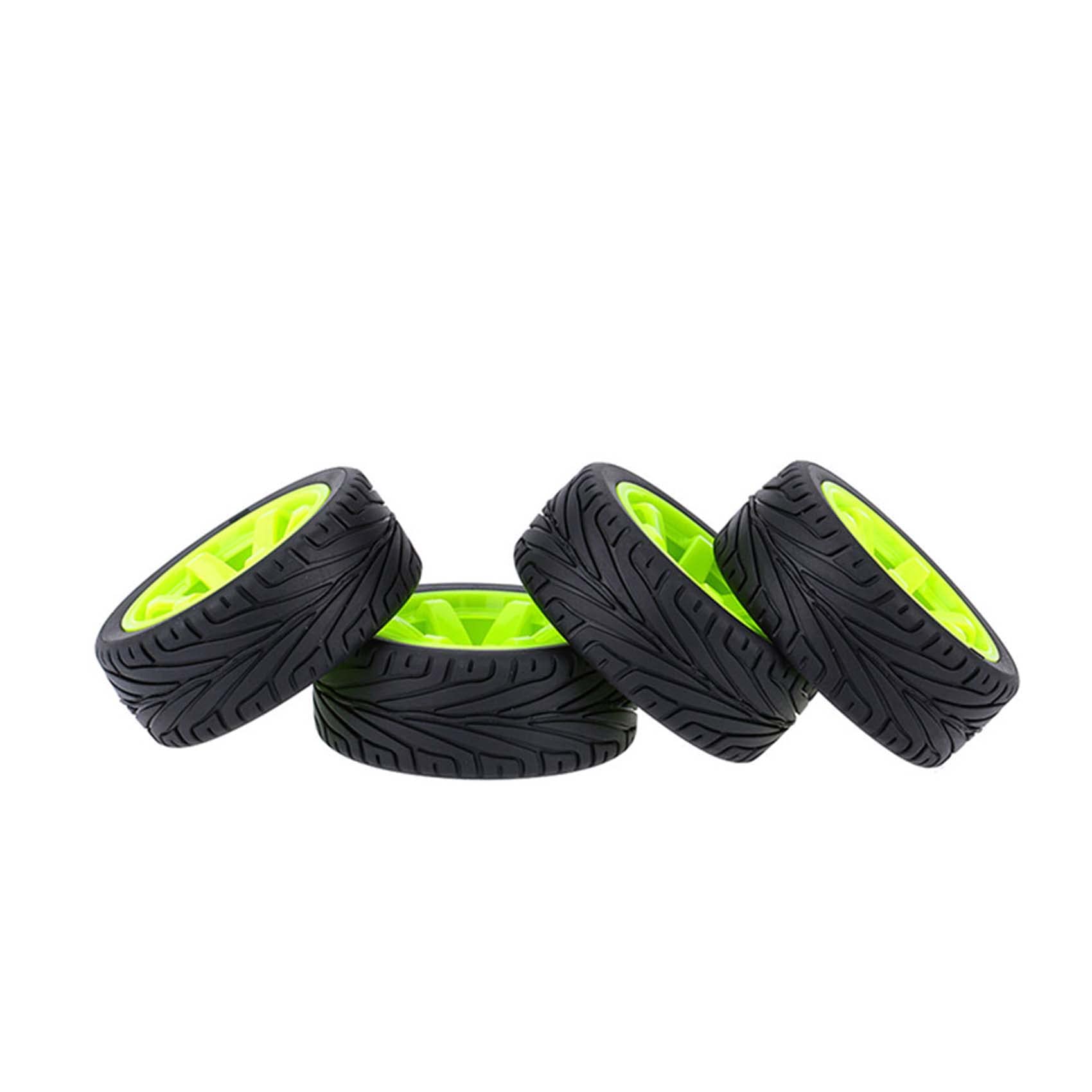 KEEDA 4PCS 1:10 RC Tires and Plastic Wheels Rims for 1/10 Traxxas HSP HPI Tamiya RC On Road Touring Racing Drift Car (Green) - Image 3