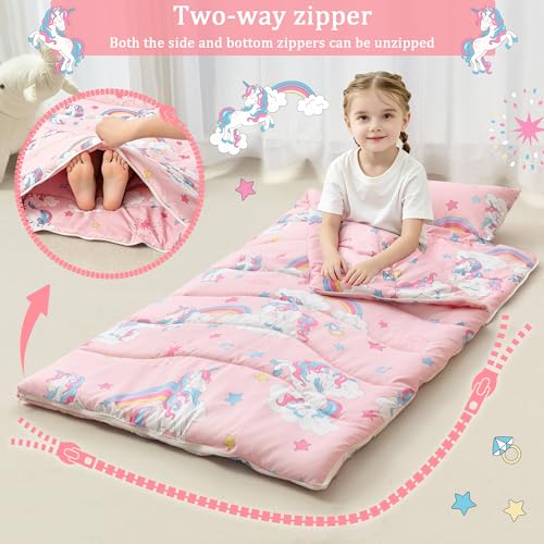 Image of Toddler Nap Mat for Preschool 50''x30'' Sleeping Mat with Removable Pillow and Minky Blanket for Kids Ages 3-7 Roll Up Soft Sleeping Bag for Boys Girls Kindergarten Daycare Sleepover