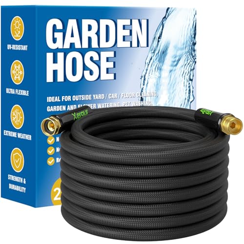 Flexible Garden Hose Water Pipe - 25FT Lightweight Garden Water Hose Portable Patio Hose with Solid Brass Fittings and Double Latex Core for Pet Washing Black