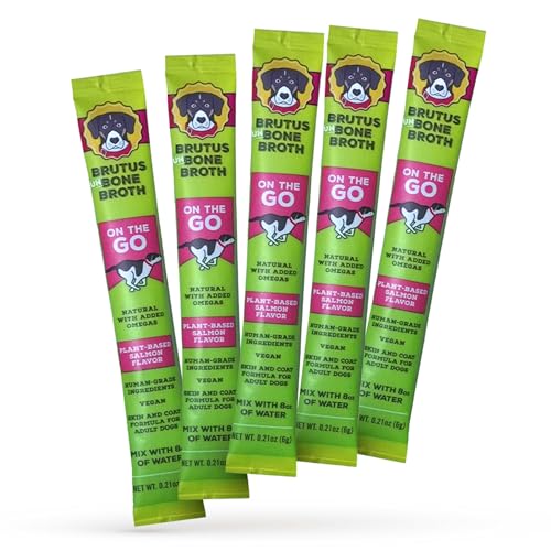 Image of Brutus Broth on the Go Instant Vegetable Broth Powder for Dogs - Human-Grade Food Topper with Omegas 3, 6 & 9 and Turmeric for Dry Food and Picky Eaters - Vegetable Flavor, 5 Sticks