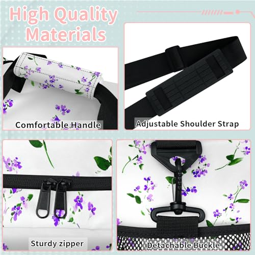 Flowers Purple Leaves Travel Duffel Bag Weekender Overnight Bags for Women Men Foldable Waterproof Tote Bag with Trolley Sleeve3