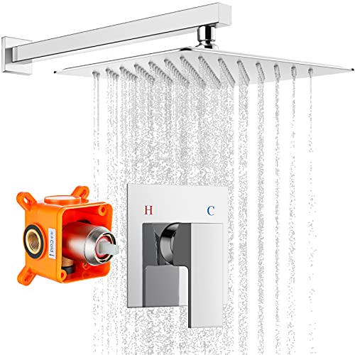 Best Cyber Monday 🔥 10 Inch Rain Shower Head System Polish Chrome Shower Combo Set Bathroom Wall Mount Mixer Shower Faucet Rough-In Valve and Shower Arm Included