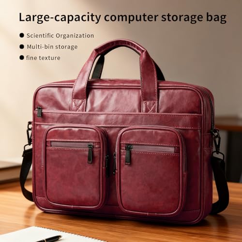 Image of MOCA PU Leather Laptop Bag for Men & Women | Office Briefcase | Multi-Pocket Messenger Bag | Fits 15.6 Inch Laptop | Adjustable Shoulder Strap