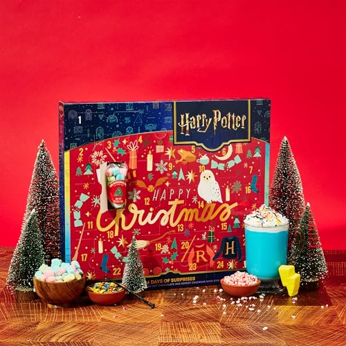 Harry Potter - 24 Tage voller Überraschungen - enthält 12 farbwechselnde Heißschokoladenmischungen, 4 verschiedene Toppings und einen Zauberstab zum Rühren - offiziell lizenziert
