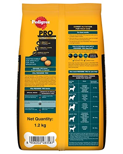 Image of Pedigree PRO Senior (7+ Years) Dry Dog Food, 1.2 kg, High-Protein Dog Food, Expert Nutrition with 33%* More Nutrients