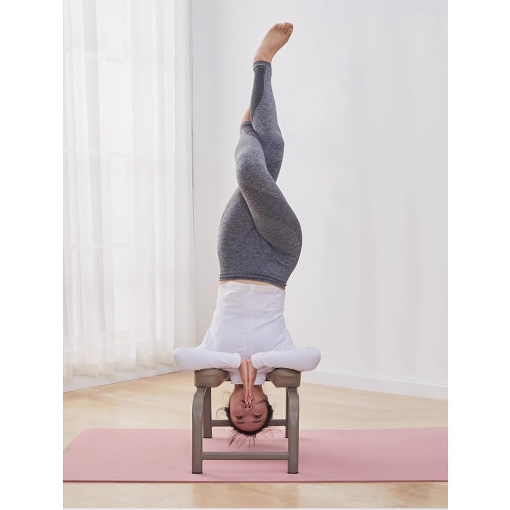 Sedia per inversione Yoga Struttura in Acciaio Inossidabile Pelle PU Sedia di Assistenza Yoga con Spalline Spesse Sgabello per inversione Yoga Trainer per inversione Yoga,Khaki