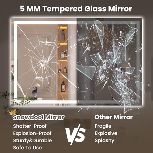 40"X36" LED Bathroom Mirror with Front Lights and Backlit, Anti-Fog, Dimmable, Shatter-Proof Tempered Glass, Lighted Bathroom Vanity Mirror for Wall with 3 Colors, Memory Function