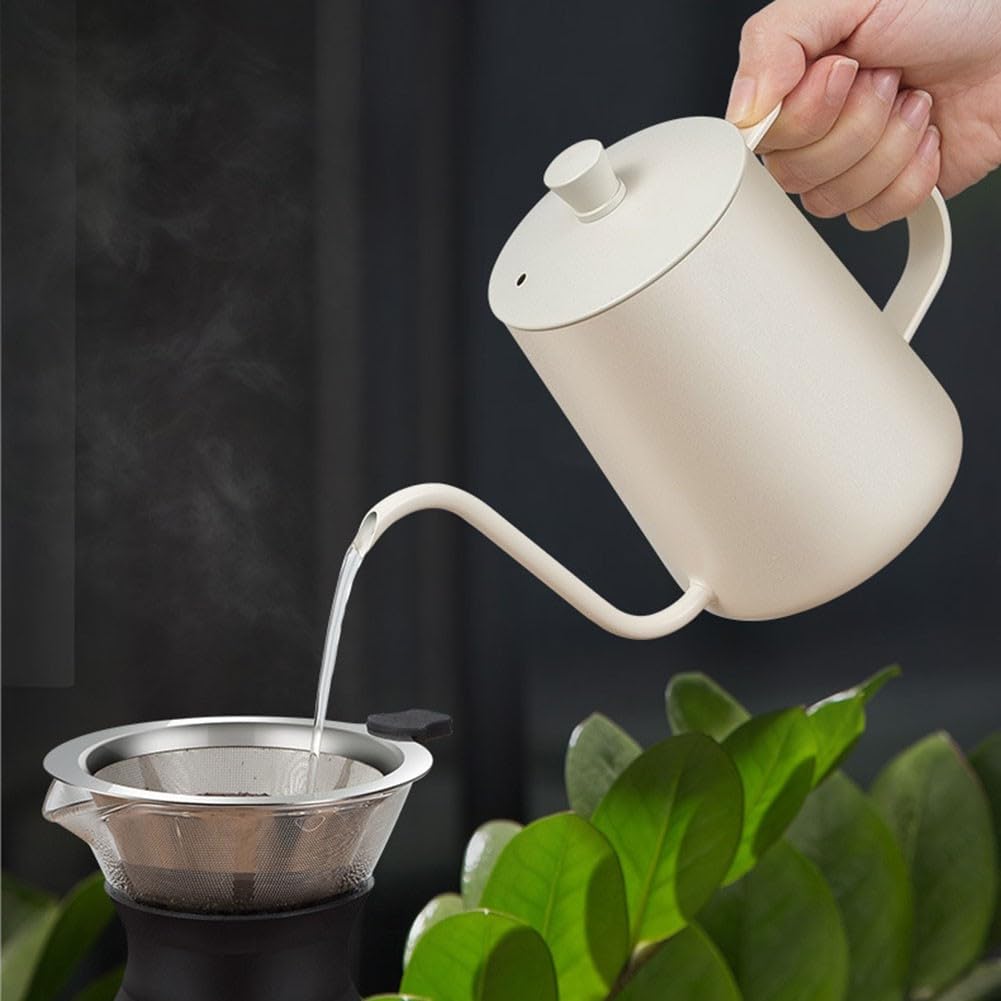 Hervidor de cuello de cisne hecho de acero inoxidable para verter sobre café y té (tapa graduada de 600 ml)