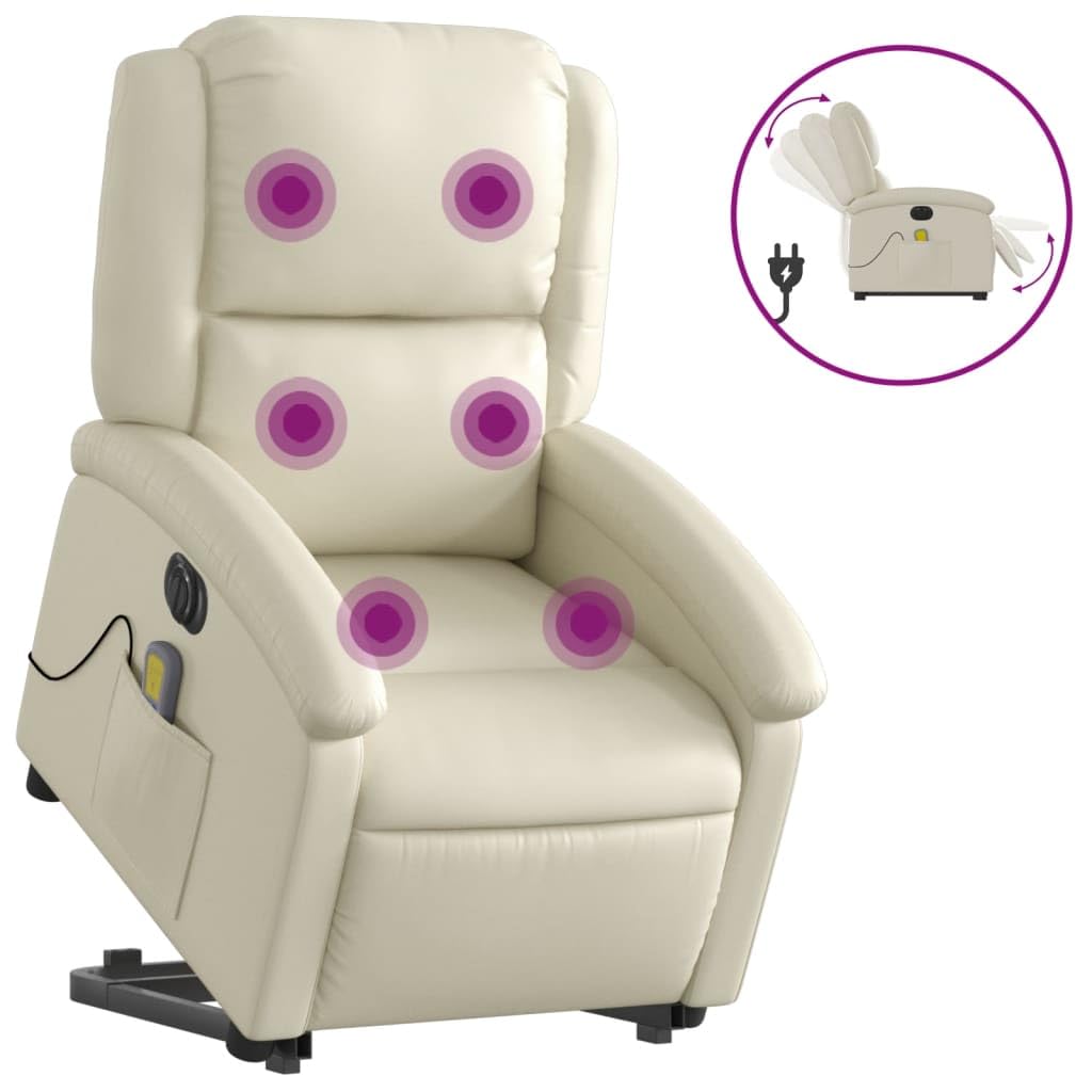 Sillón elevador eléctrico reclinable con masaje por vibración, 6 puntos de masaje, función elevación e inclinación 135°, estructura de madera y metal, bolsillo