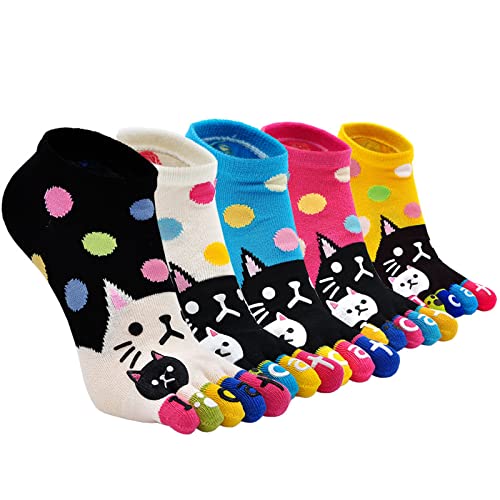 Image of CaiDieNu Women's Animal Toe Socks - Cotton Five Finger Colorful Funny Casual Crew Socks for Ladies