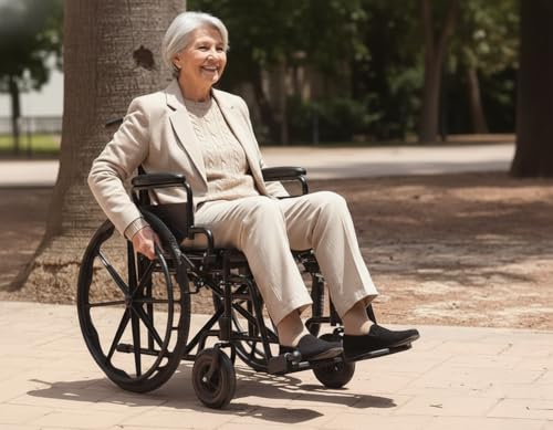 PEPE Mobility Rollstuhl Faltbar (46 cm Sitz), Selbstfahrend für die Wohnung, Kompakt mit Großen Rädern und Bremsen, Robustes Design für Senioren, 113 kg