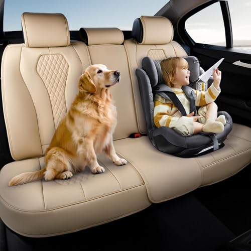 Image of Coverado Automotive Seat Covers,Back Car Seat Cover,Rear Seat Cover,3-Pieces Luxury Car Seat Cushion,Beige Seat Cover Seat Protector Universal