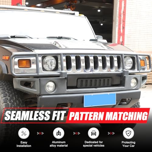 Image of Front Grill Mesh Inserts for Hummer H2 2003-2009 Accessories, Front Bumper Air Inlet Vent Center Grille Cover Bug Screen Deflector, Front Grill /Mesh Grille Grid Inserts Cover Panel Trim (Black)