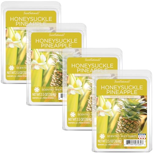 Scentsationals Wax Melts, Wax Cubes Strong Scent - Honeysuckle Pineapple - Long Lasting Scented Melts for Warmer, 10oz (24-Cubes)