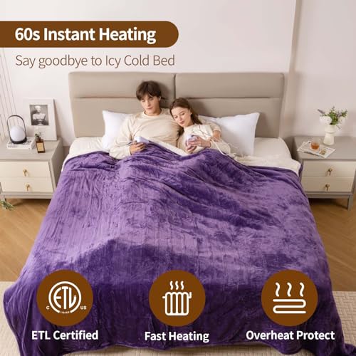 Image of Bearhug Electric Blanket King Size 100 inch x 90 inch, Dual Controller Heated Blanket, Velvet & Sherpa, 10-Heating Level & 0.5-12H Auto Off, Over-Heat Protect, ETL, Machine Washable