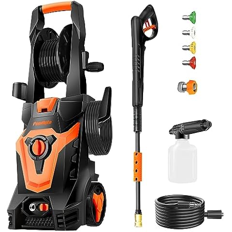 PowRyte Electric Pressure Washer with Hose Reel, Foam Cannon, 4 Different Pressure Tips, Power Washer, 4000 PSI 2.6 GPM Cover