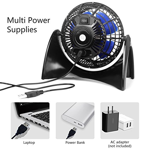 OPOLAR Portable Desk USB Fan, Super Quiet, Maximal 40db, Perfect Table Fan, Small Size, 2 Speeds, 360° Rotating Free Adjustment Personal Fan for Home,Office and Dorm-Blue - Thumbnail 2