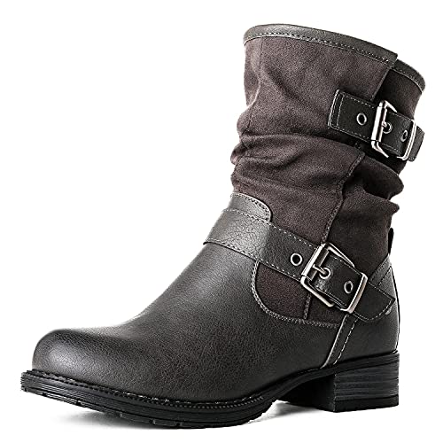 GLOBALWIN Botines de piel para mujer, botas de combate a la moda para mujer, 17yy12gris, 42 EU