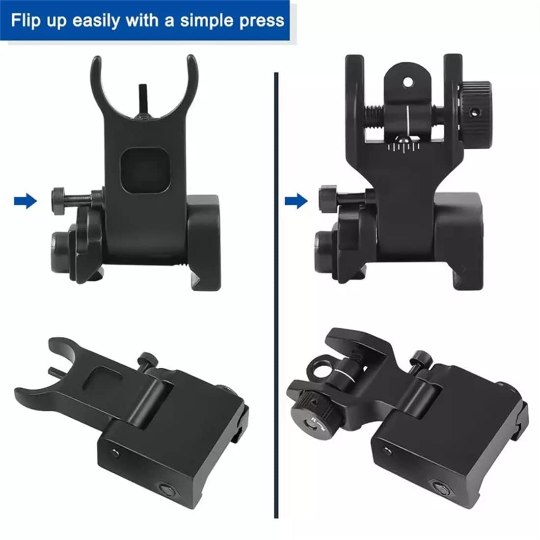 Basso profilo regolabile Flip Up anteriore posteriore ferro mira set transizione rapida AR15 ferro mira
