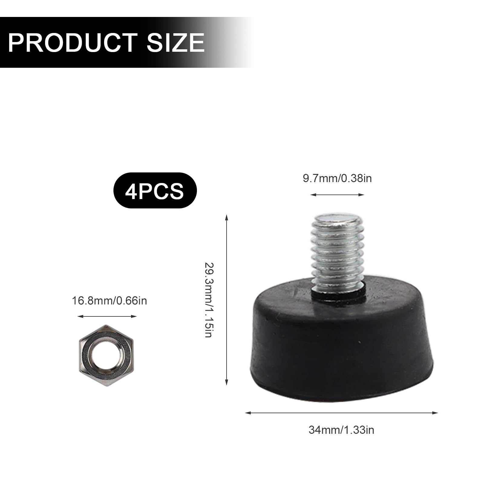 PARFCO 4 Pcs Adjustable Feet, M10 Anti-Slip and Shock-Absorbing Rubber Base, Furniture Balance Feet, Leveler Floor Protector - Image 2