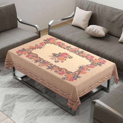 Image of Cloth Fusion Rectangular Velvet Floral Centre Table Cover Cloth, Table Cloth With Elegant Floral Pattern For Living Room (40x60 Inch, Peach)