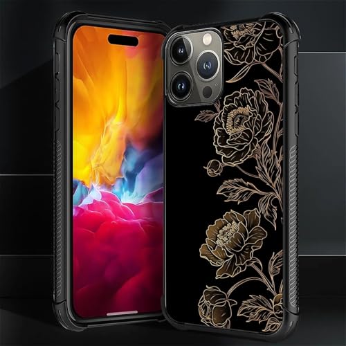 FKBRCL4U for iPhone 16 Pro Max Case, Gold Blooming Flower Dark Pattern Graphic Design Girl Boy Soft Silicone Hard Acrylic Shock Protection for iPhone 16 Pro Max - image 6