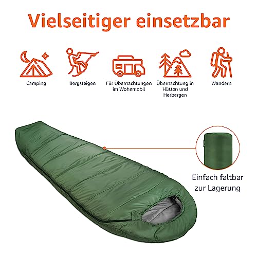 Amazon Basics Schlafsack für kaltes Wetter, zum Camping und Wandern, leicht, Mumienschlafsack, Olivgrün – Bild 5